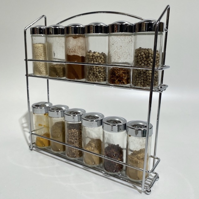 SPICE RACK, Chrome Set of 12 Spice Jars